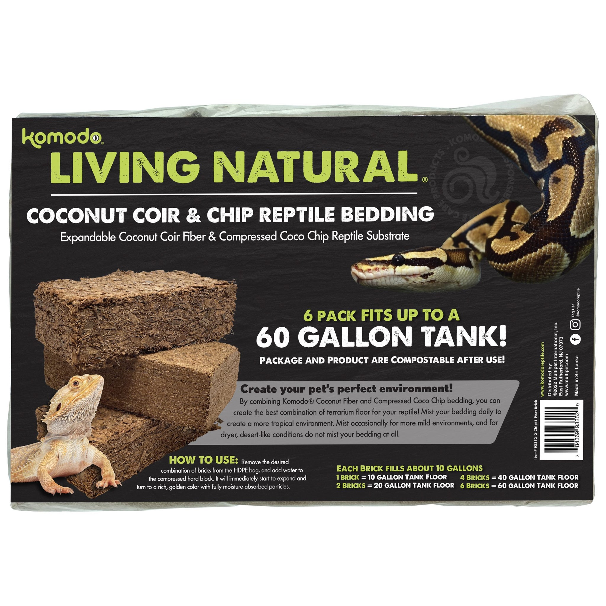 Komodo Coconut Coir Peat and Chip Bedding Combo 6 Pack Northern Gecko Inc